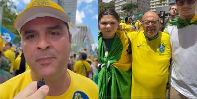 Ricardo Ribeiro Pedroso, Itamar Mioto, e os netos Yuri Mioto Nogueira e Julia Mioto Nogueira viajam centenas de quil&ocirc;metros para participar de ato de Fl&aacute;vio Bolsonaro em SP Foto: Gabriel Gatto/Terra