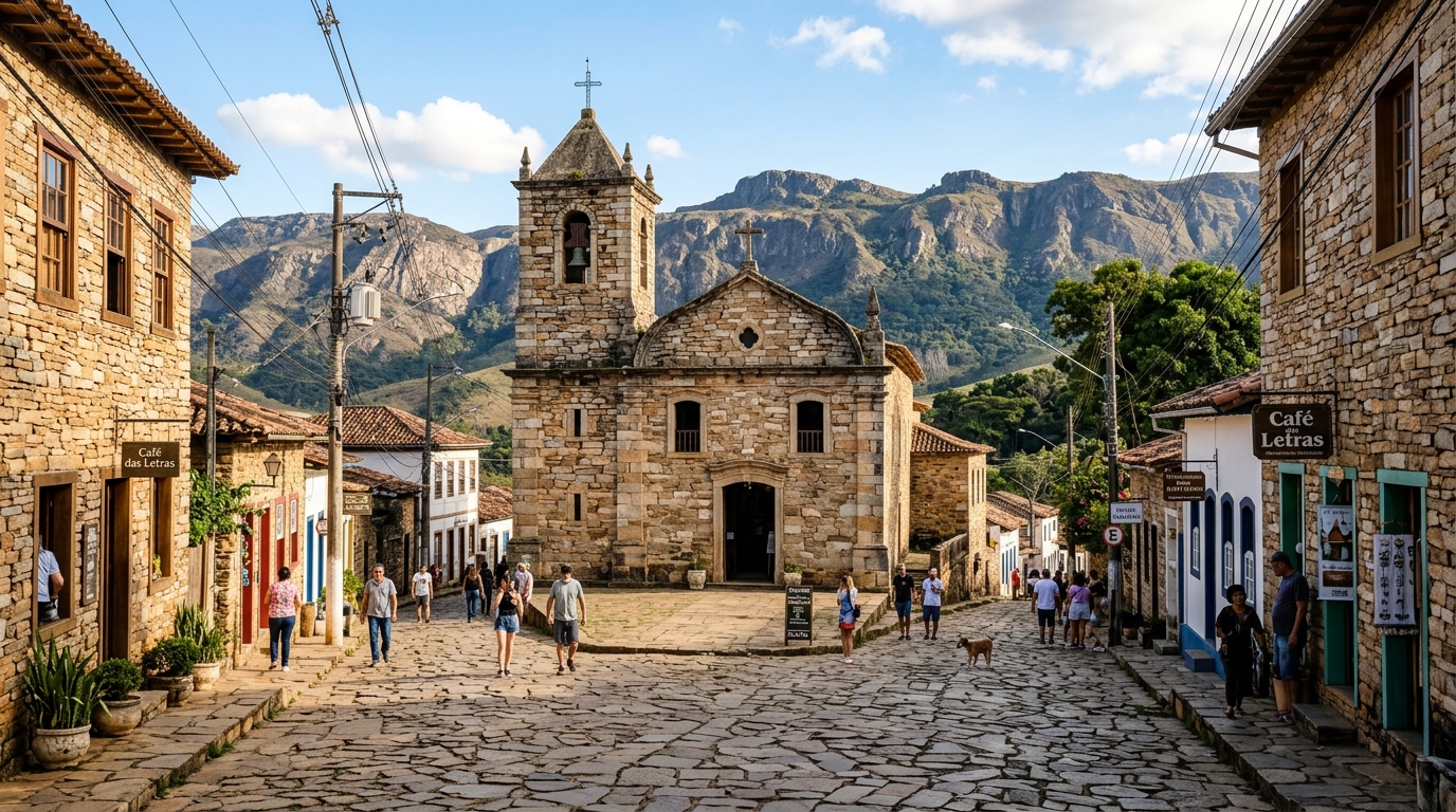 No alto da serra mineira, uma cidade moldada pelo quartzito transformou o próprio material geológico em paisagem urbana, artesanato e arquitetura